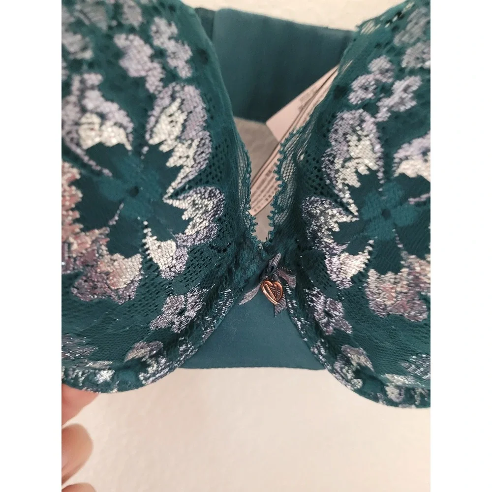 Victoria's Secret Body By Victoria Perfect Shape Lace Bra Teal Silver 34DDD‎ #12